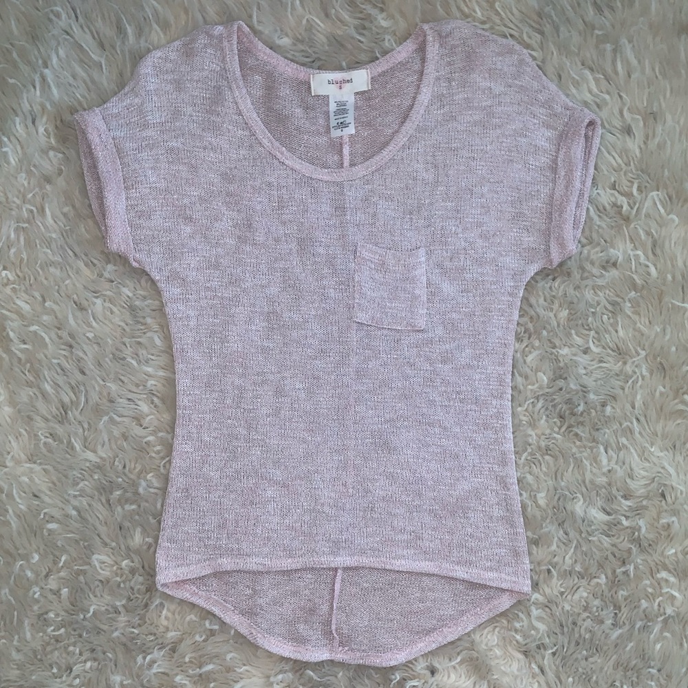 Blushed Soft Pink Knit Blouse, Size Small